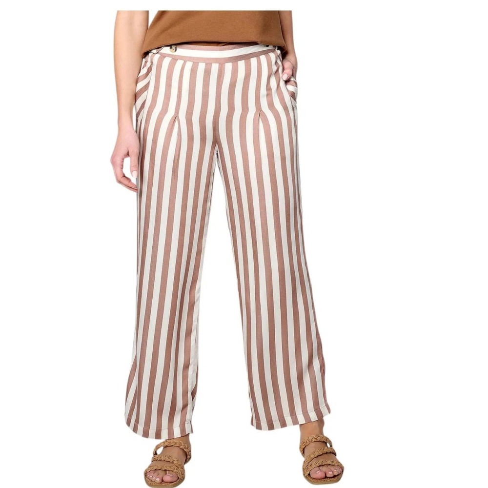 AnyBody Petite Woven Ankle Pants Button Tab Waist Almond Stripe PXS A6760658480